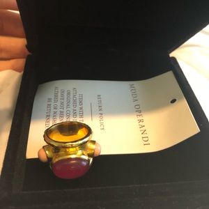 Valere coral and pink jade gold ring 5